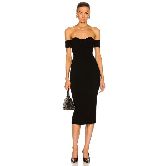 Helmut Lang Contour Pinched Midi Dress Black Strapless - Picture 1 of 3